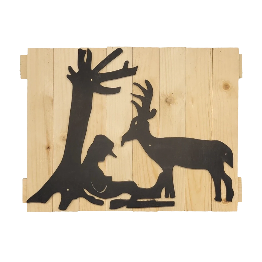 Deer mocking sleeping hunter 10x13